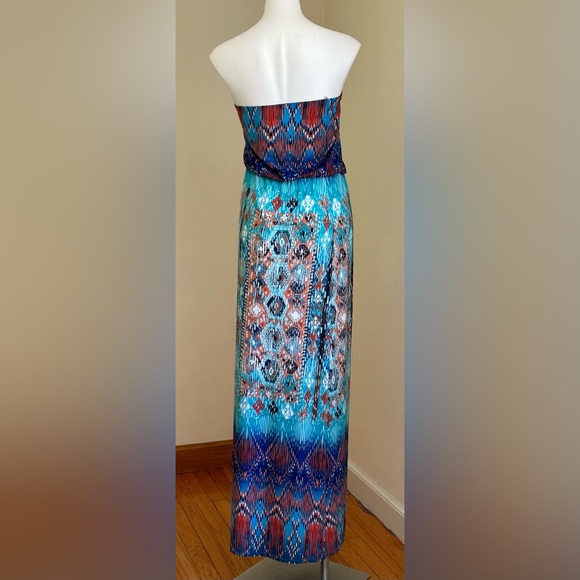 Bisou Bisou Geometric Orange Blues White tribal Colorful Sun Dress Maxi… - Picture 5 of 12